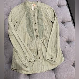 Eyeshadow Button Down Long Sleeve Shirt - Size Large - Green